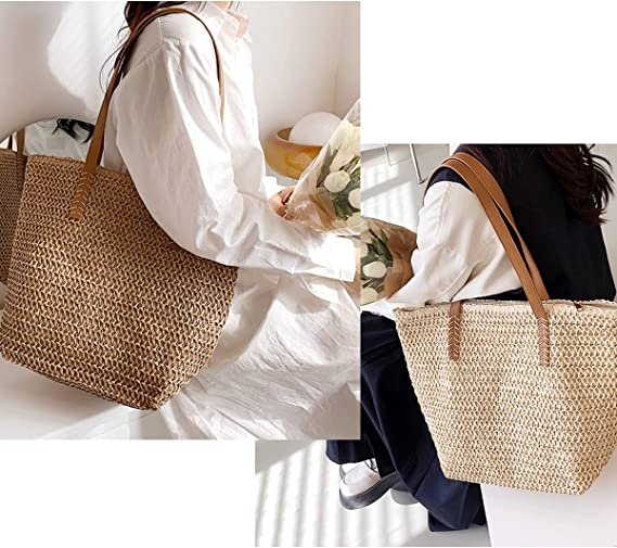 Lightweight Straw Bag, Straw Beach Bag for Women