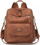 Leather Backpack Purse for Women Fashion Multipurpose Design Handbag Ladies Shoulder Bags Travel Backpack Brown