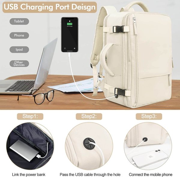 Travel Backpack for Men Women,Beige