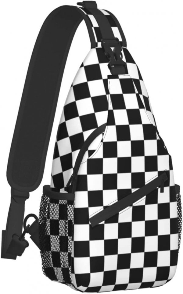 Black White Checkered Flag Sling Backpack